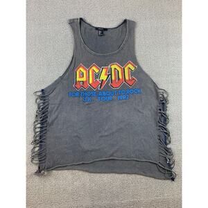 Forever 21 Women Large Gray AC/DC Graphic Fringe Cut-Out‎ Tank Top